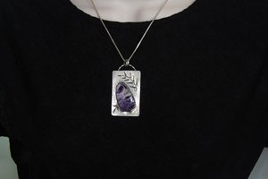 Amethyst Necklace Teardrop Pendant Sterling Silver Purple Grape Natural Stone