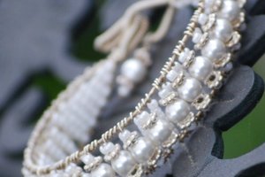 White pearl wire wrapped cuff bracelet