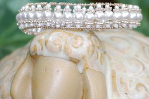 White pearl wire wrapped cuff bracelet