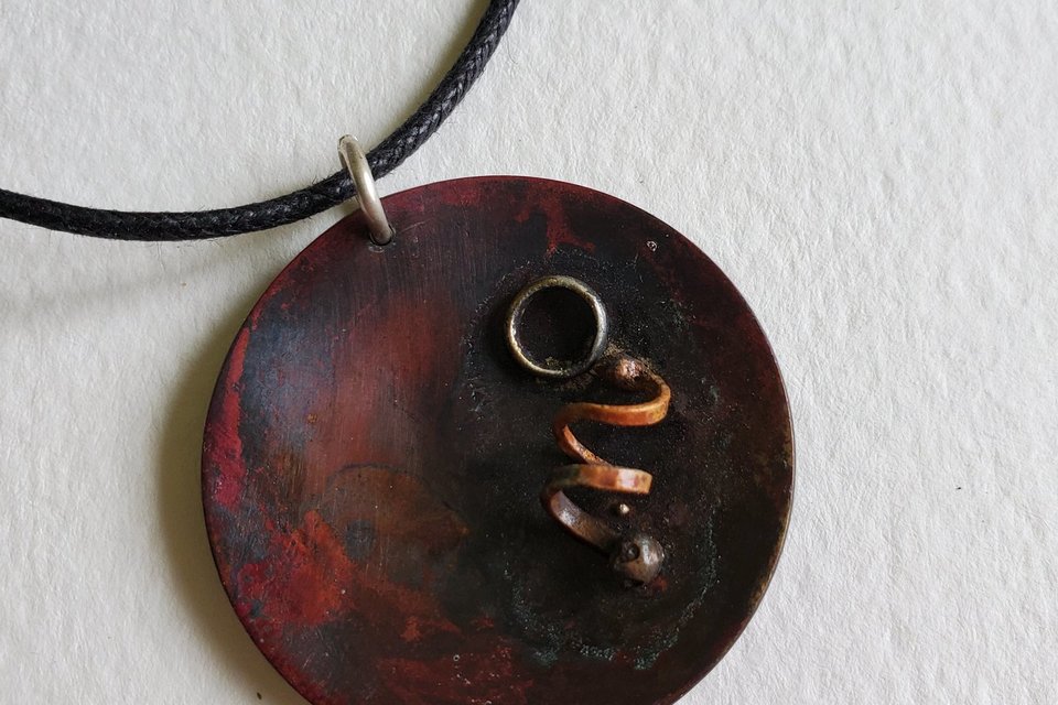 Rustic copper disc pendant steampunk