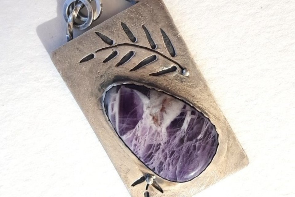 Amethyst Necklace Teardrop Pendant Sterling Silver Purple Grape Natural Stone
