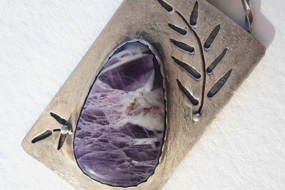 Amethyst Necklace Teardrop Pendant Sterling Silver Purple Grape Natural Stone