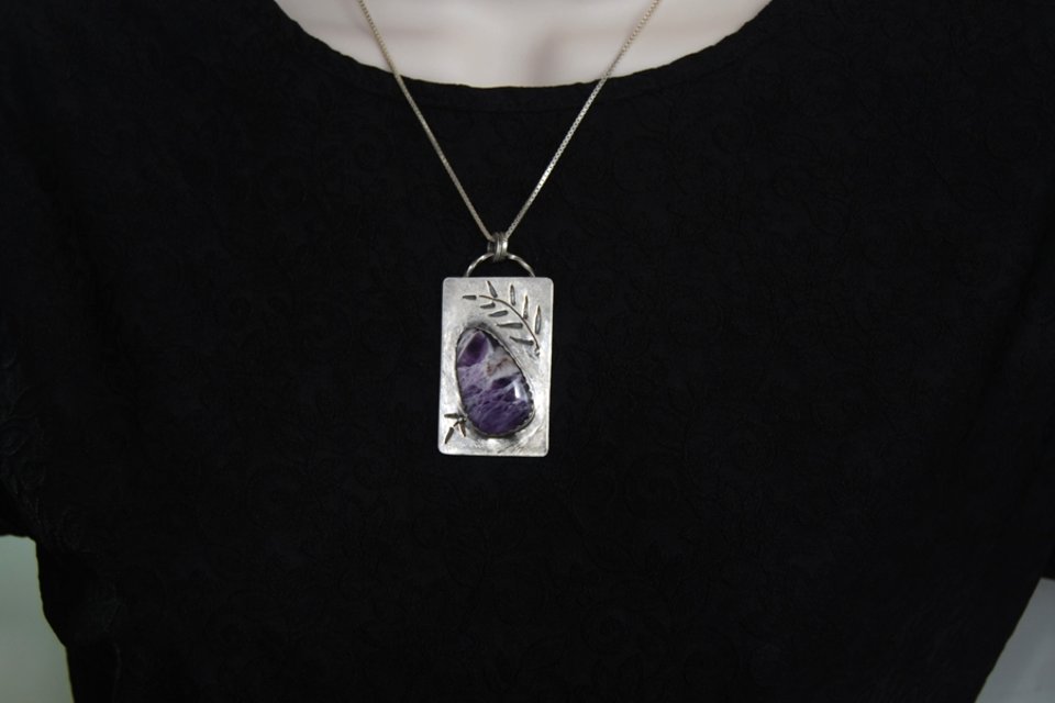 Amethyst Necklace Teardrop Pendant Sterling Silver Purple Grape Natural Stone
