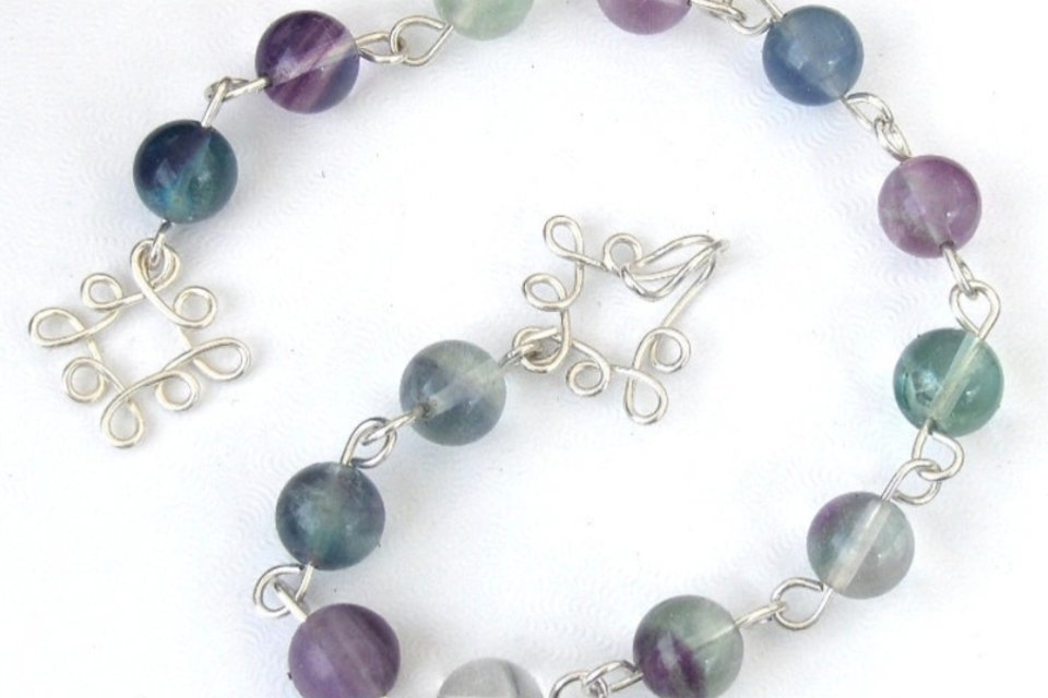 Rainbow fluorite and Sterling bracelet