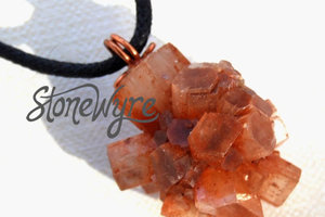 Natural Aragonite Crystal Copper Pendant Necklace Mens Womens Unisex