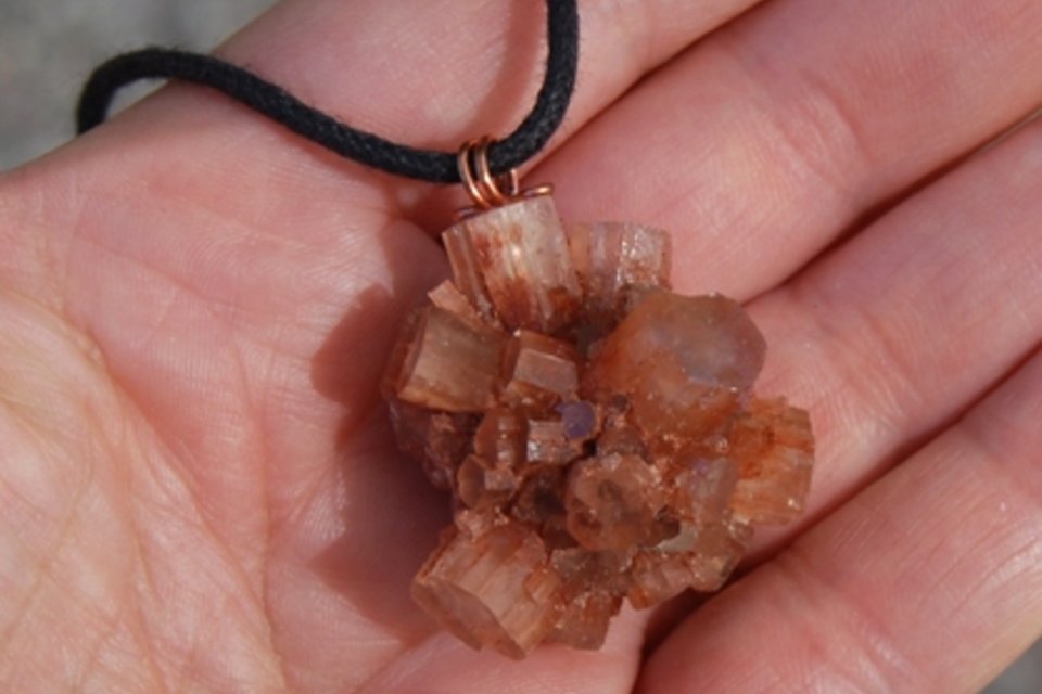 Natural Aragonite Crystal Copper Pendant Necklace Mens Womens Unisex
