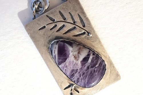 Amethyst Necklace Teardrop Pendant Sterling Silver Purple Grape Natural Stone
