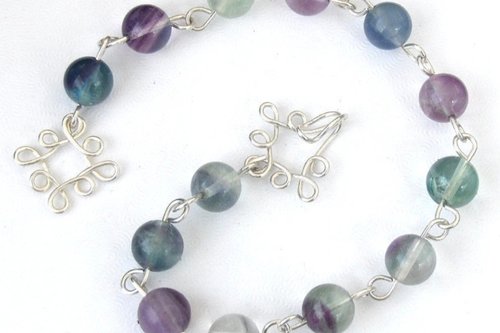 Rainbow fluorite and Sterling bracelet